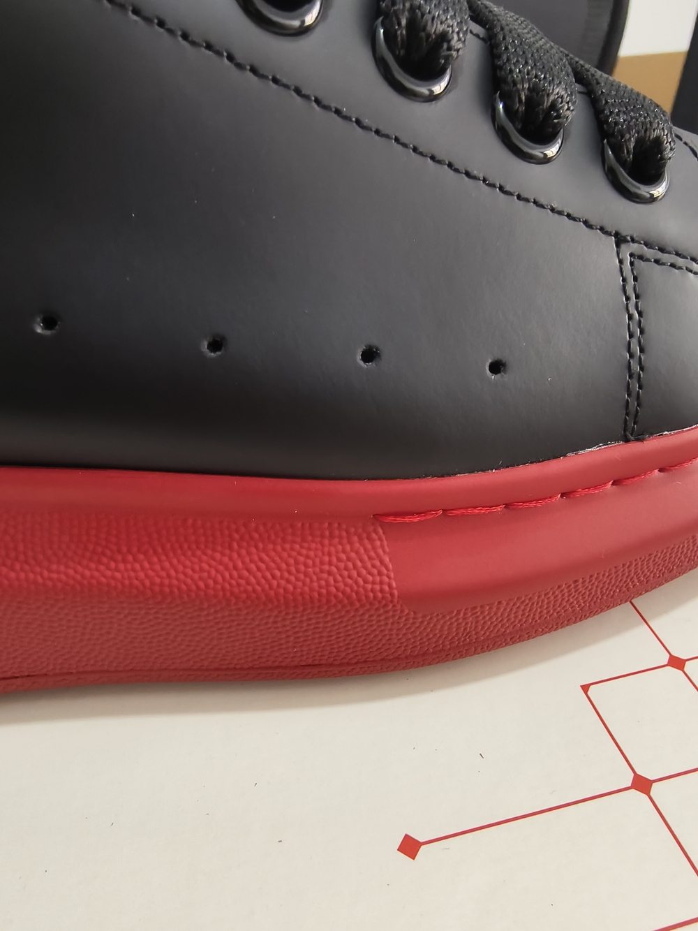 Alexander McQueen Black Leather Sneakers with Red Platform - Picture 8 of 9